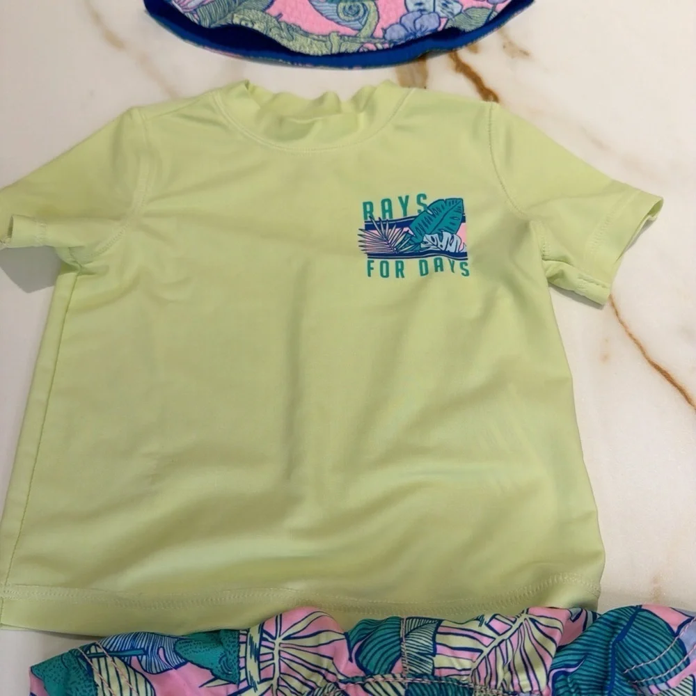 Carter's Green and Pink Rashguard Set with Tropical Print